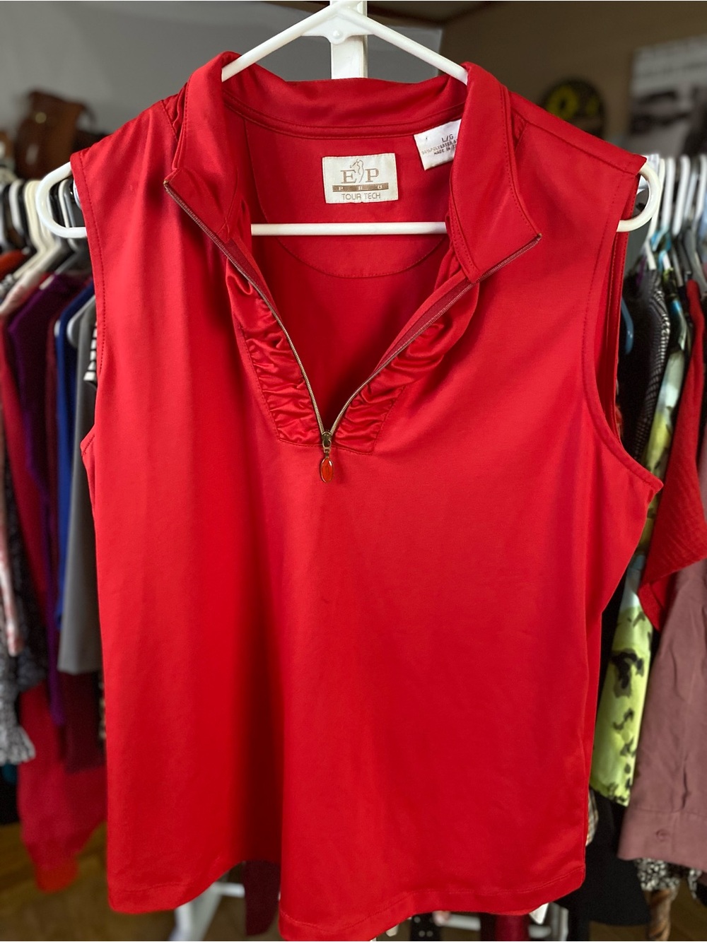 EP Pro Red Sleeveless Zip Golf Tank Top